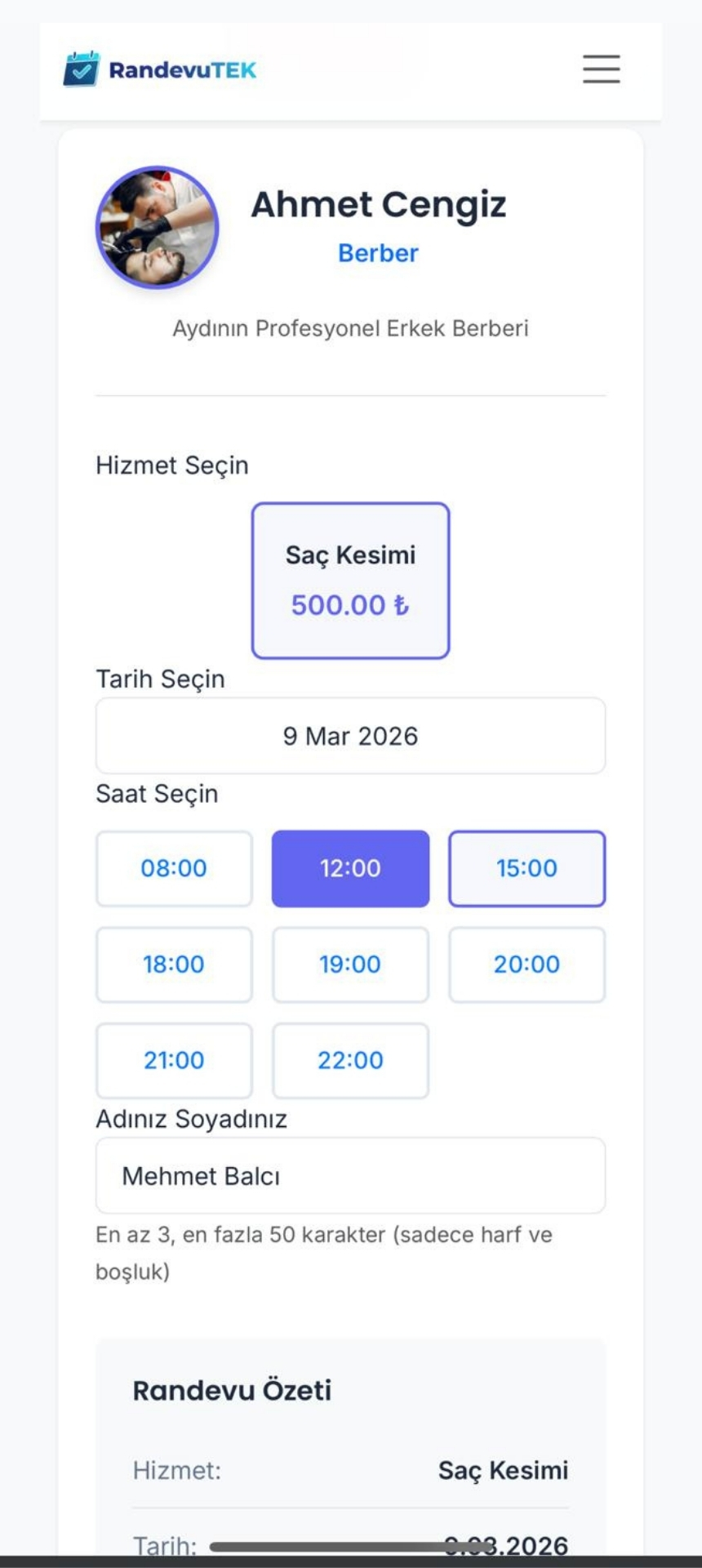 Saat Seçim Ekranı